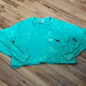 Pink Tie Dye along Sleeve Crop Top